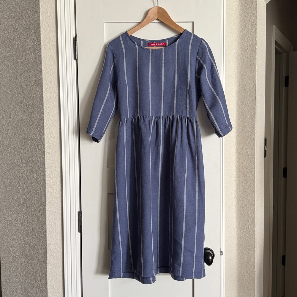 Pyne & Smith Blue striped linen dress, size small. From a fragrance-free home.
